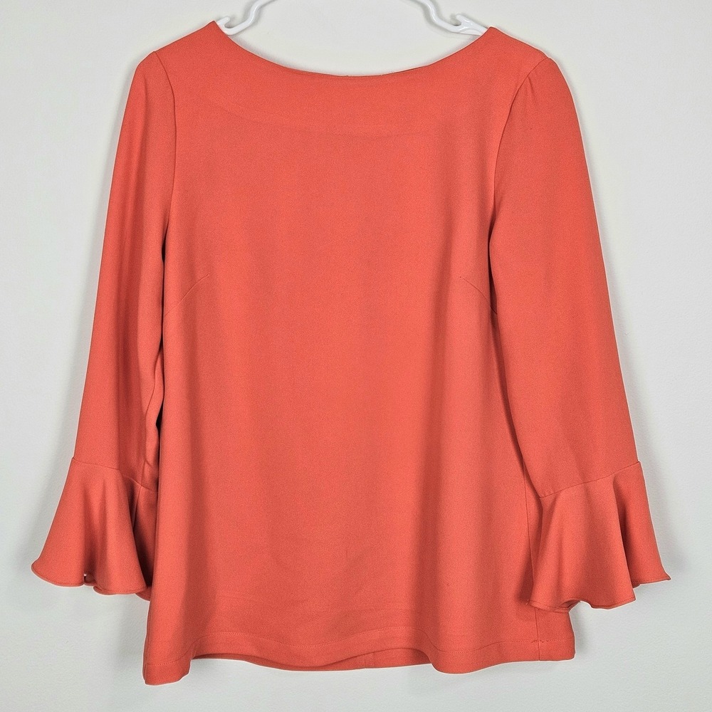 Sail To Sable STS Boutique Blouse Sz M Poly Crepe Flounce Lined Bell Sleeve